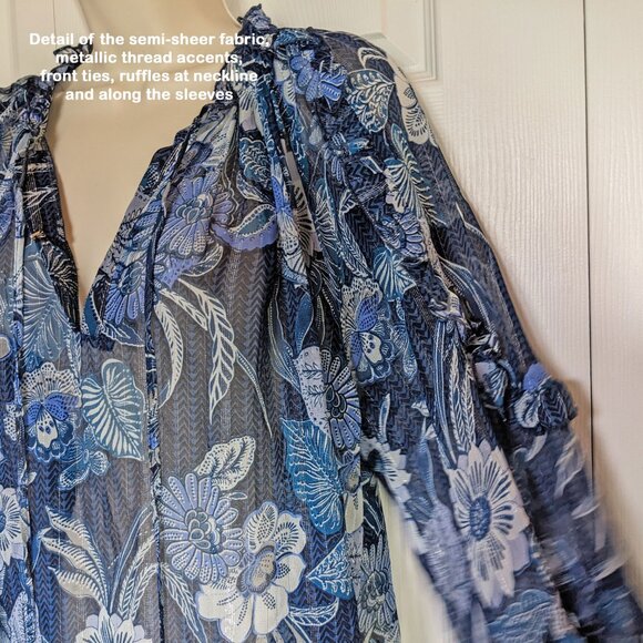 NWT Miss June Paris pullover 1 Size pullover top, Blue sheer floral, Made India - Picture 6 of 16